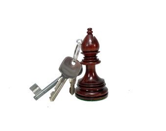 ROOGU XL porte-clés véritable pièce d'échecs coureur PADAUK bois de corail Inde