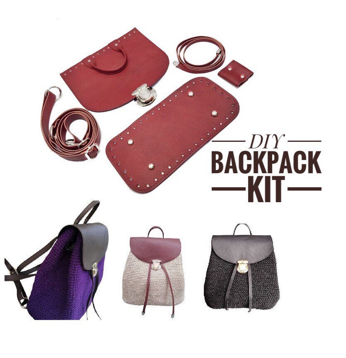 Crochet Backpack Leather Backpack Kit Leather Kit Kit For Etsy