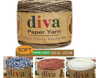 Paper Yarn, Diva 250g Paper Yarn, Crochet Hat Yarn, Crochet Bag Yarn, Basket Yarn, Giftwrap 8.8oz 300yd, 100% Paper Yarn,Woven Basket Yarn