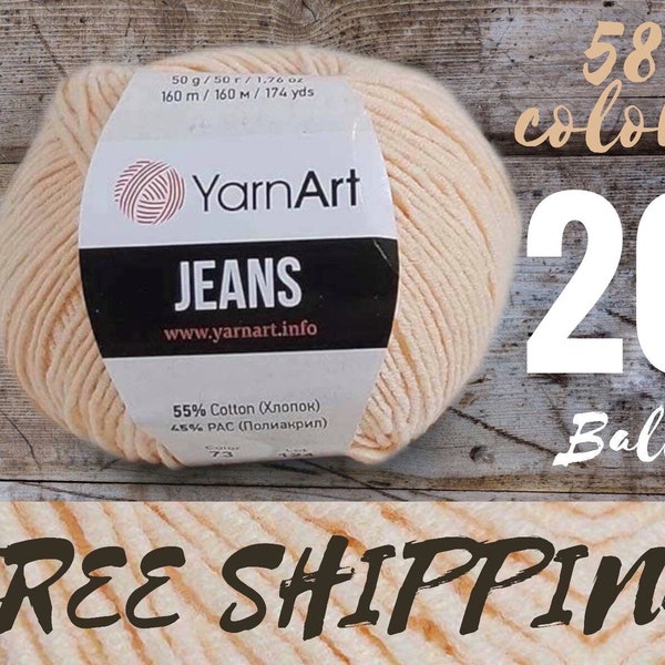 Yarn Art Jeans 20 boules, Yarnart Jeans, fil de coton, fil à tricoter, fil à crocheter, fils pour bébé, fil cardigan, fil pour bébés, 174 yd 1,76 oz