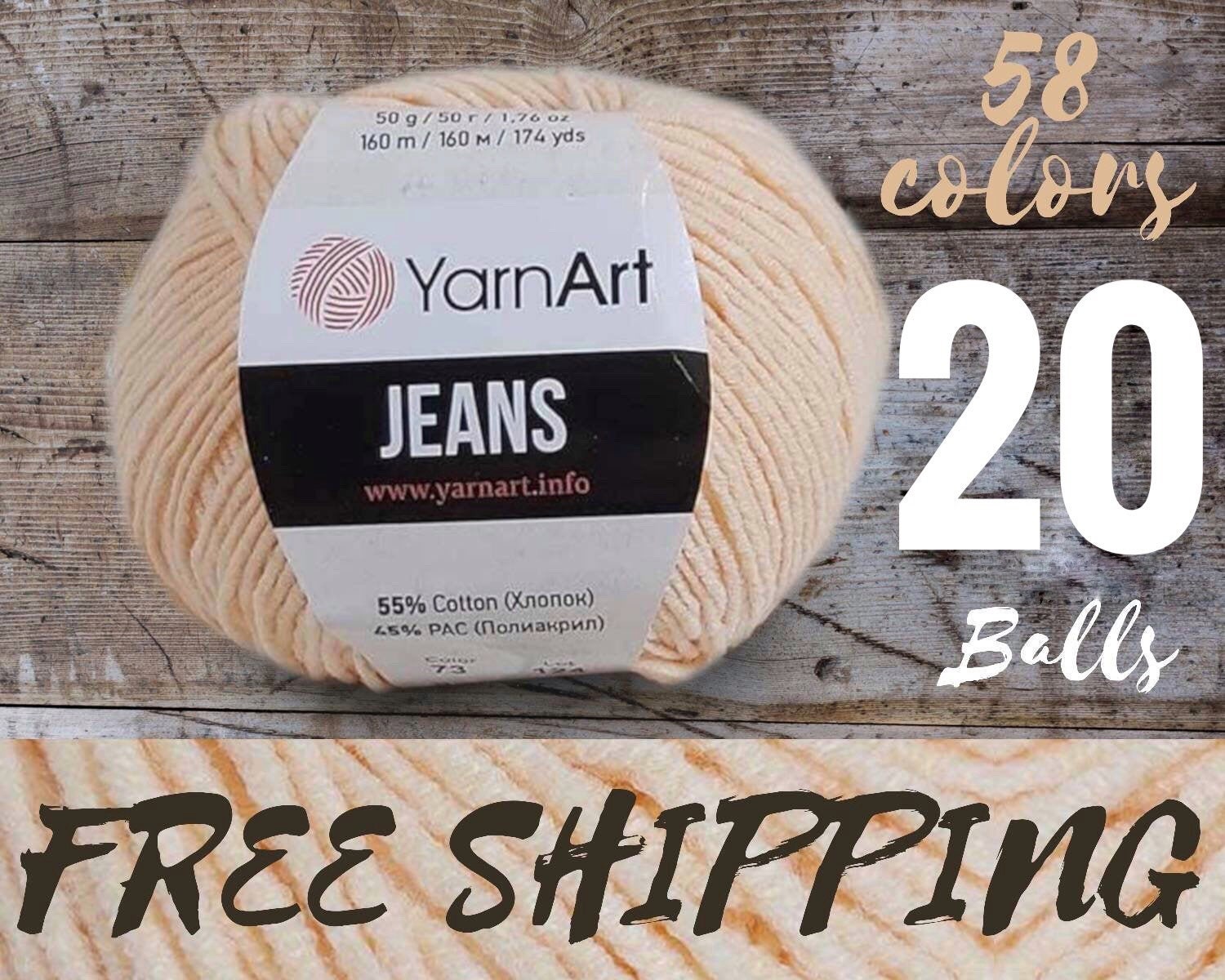  55% Cotton 45% Acrylic YarnArt Jeans Sport Yarn 1