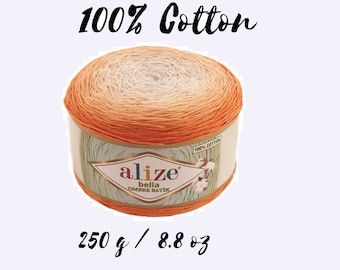 Alize Bella Ombre Batik Yarn, Cotton Yarn, Cotton Yarn For Crochet, Pure Cotton Yarn, Fine Cotton Yarn, Gradient Yarn, 250g 8.8oz, Soft Yarn