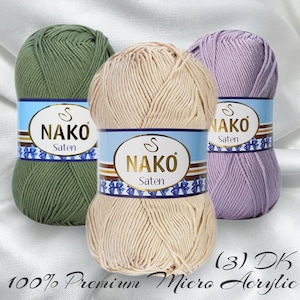 Yarn Nako Yarn Nako Saten Acrylic Yarn, Crochet Yarn, Satin Yarn, Baby Yarn, Accessories Yarn, 100g 3.52oz 230m 251yd, Summer Yarn, Knitting