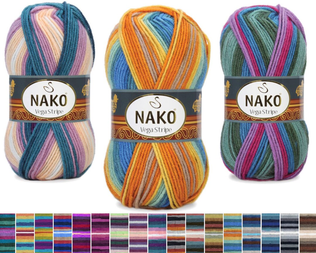 Self Striping Yarn, Nako Yarn, Self Striping Sock Yarn, Nako Vega Stripe, Yarn, Sock Yarn