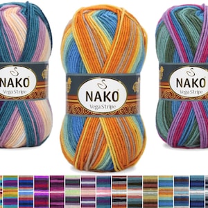 Self Striping Yarn, Nako Yarn, Self Striping Sock Yarn, Nako Vega Stripe, Yarn, Sock Yarn, Striping Sock Yarn, Self Striping Yarn DK, 100g