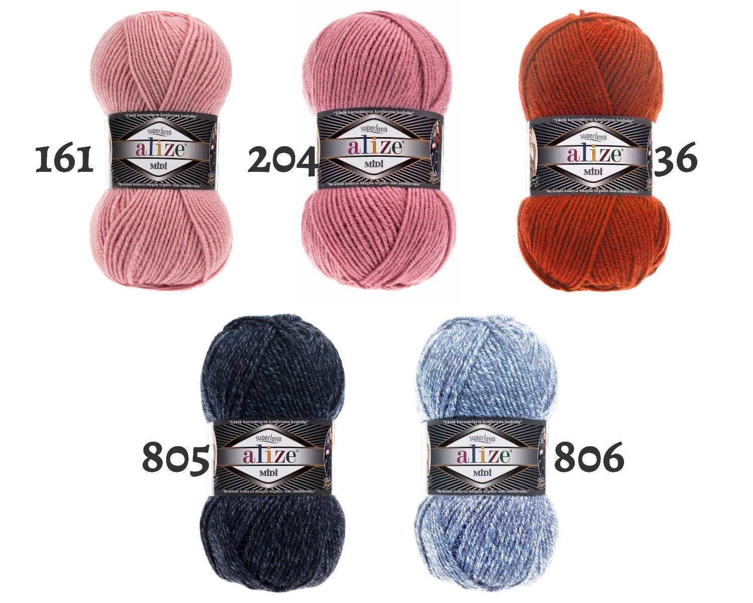 Alize Superlana Midi Yarn: 25% Wool, Worsted Weight - Etsy Israel