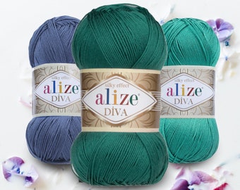 Hilo Alize Diva, microfibra acrílica con efecto seda, 383 yardas