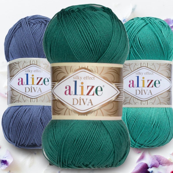 Yarn Alize Diva, Alize Diva Silk Effect, Microfiber Acrylic Yarn, 4 ply Sport Yarn for Knitting, Not Stretch 100g 3.5oz 350m, Summer Yarn