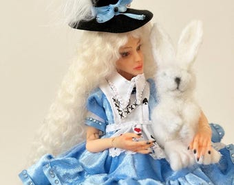 Handmade BJD Art Doll, 1/4 Scale Resin Ball Jointed Collectible, Wonderland White Rabbit Inspired
