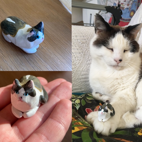 Figurine de chat personnalisée miniature - petite sculpture d'animal de compagnie personnalisée - portrait d'animal de compagnie à partir d'une photo