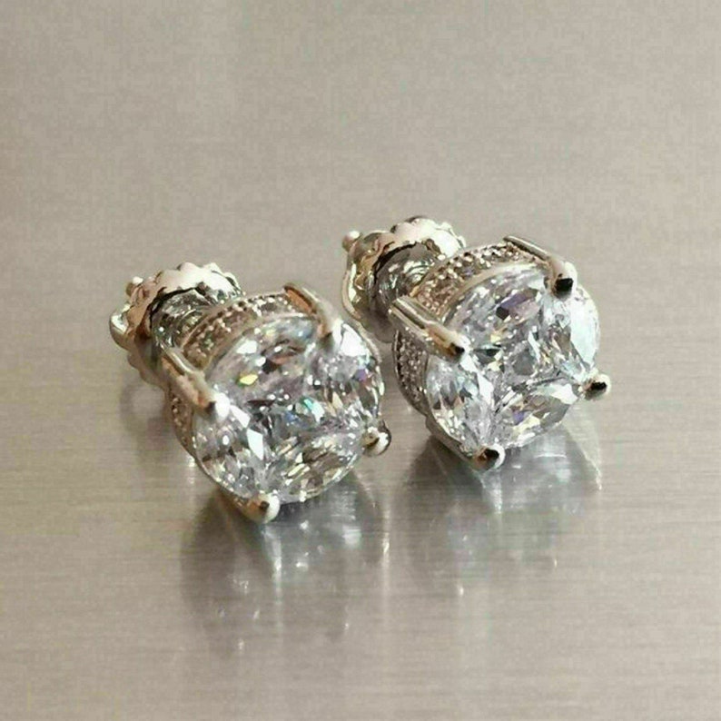 2.00 Ct Princess Cut VVS1 Simulated Diamond Antique Vintage Stud Earrings Silver 14K White Gold Over
