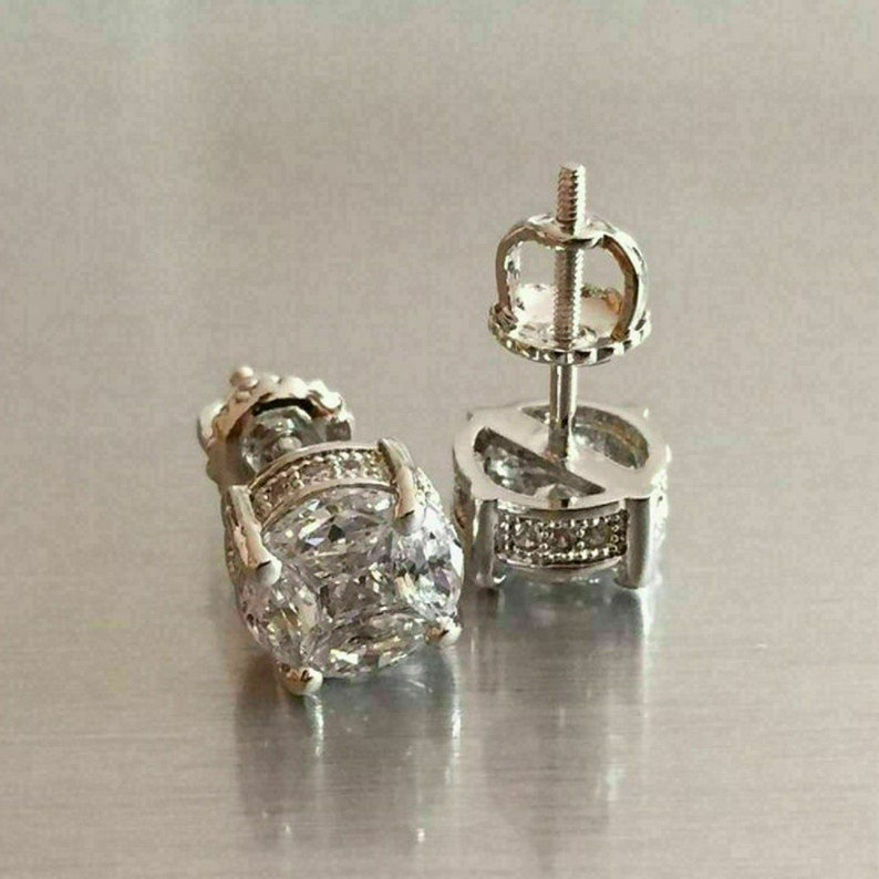 2.00 Ct Princess Cut VVS1 Simulated Diamond Antique Vintage Stud Earrings Silver 14K White Gold Over
