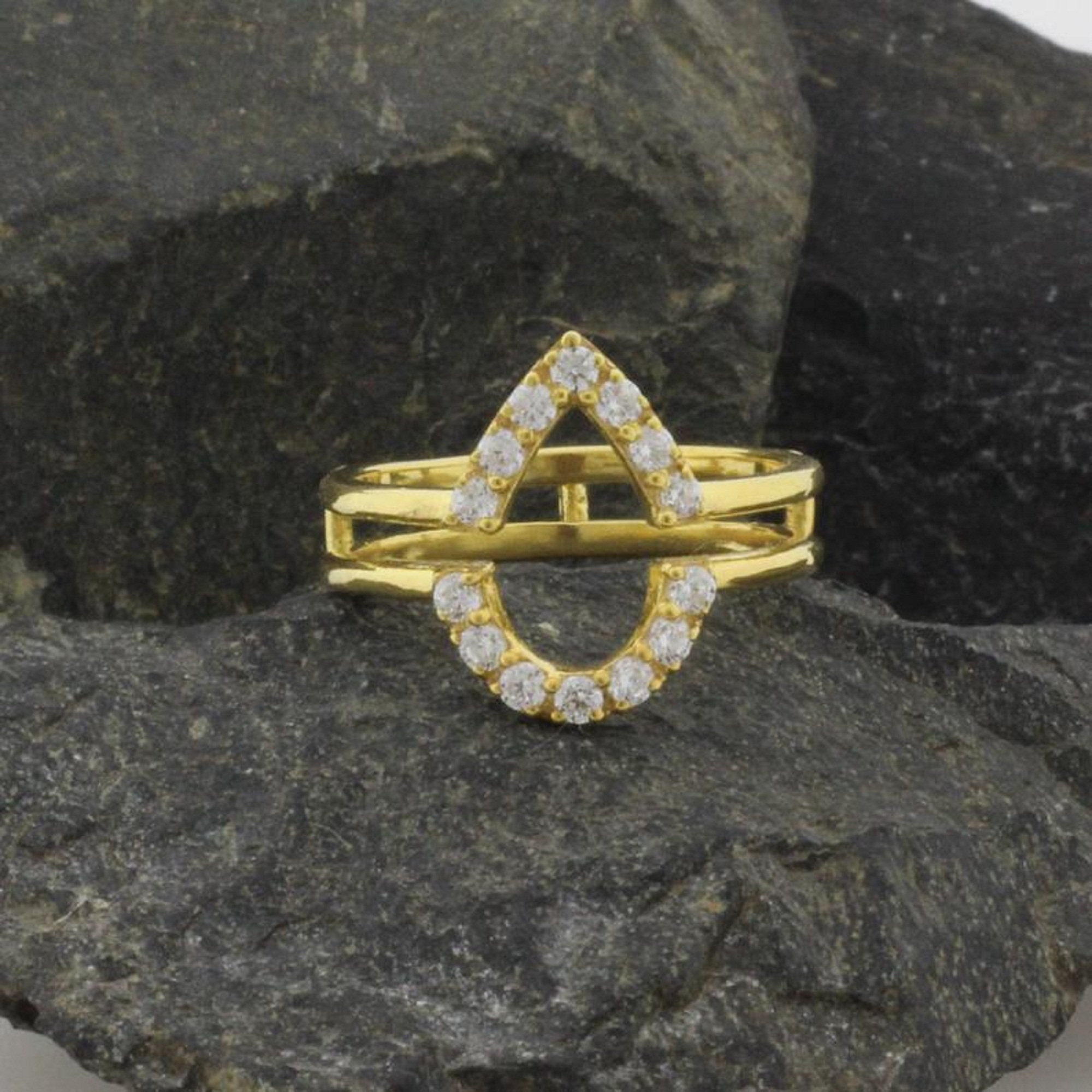 14k Pear solitaire ring guard enhancer simulated diamond ring Etsy