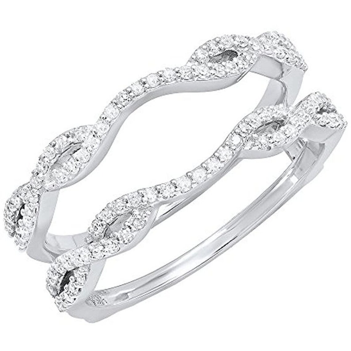 Double Ring Enhancer Band Round Diamond Cut Engagement Etsy