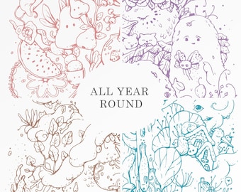 Printable Coloring Book &quot;All Year Round&quot; Coloring book pages for adults and kids / Instant Download
