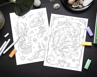 Coloriages créatures fantastiques et bonbons (lot de 2) (téléchargement numérique)