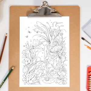 Adult Coloring Printable Page &quot;Summer Garden&quot; Coloring book page for adults and kids