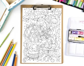 Página para colorear de Jardín de Limonada: Relajación primaveral imprimible (Descarga PNG, JPG)