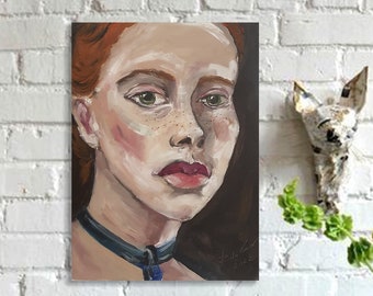 The silence of your eyes Modern Oil Painting with Beautiful Woman  Blindfolded Female Portrait Oil Art For Living Room Modern Style Painting  by Rada Gor