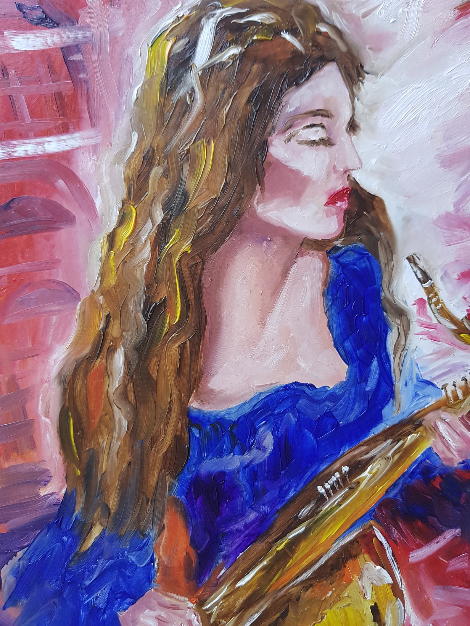 Girl With Saxophone New Orleans Jazz Paintings Female Jazz Etsy