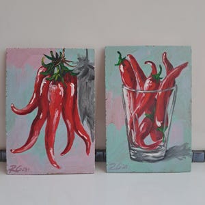 Set de pintura de chiles: Arte culinario, pimientos rojos picantes (15 x 10 cm)