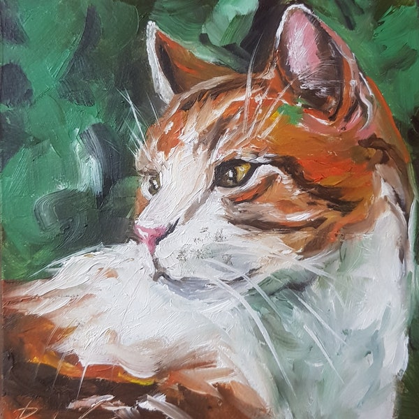 Сat lover Animal art Cat painting oil original art Cat Pet portrait art gift Birthday Сat lover Picture art 6x6 by Rada Gor Art