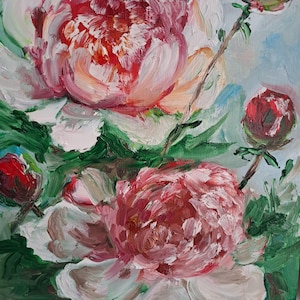 Conjunto de 2 pinturas Óleo sobre papelão Peônias Arte Flores Buquê floral rosa Pinturas a óleo originais 6x8 Peônia Pintura Floral Arte original