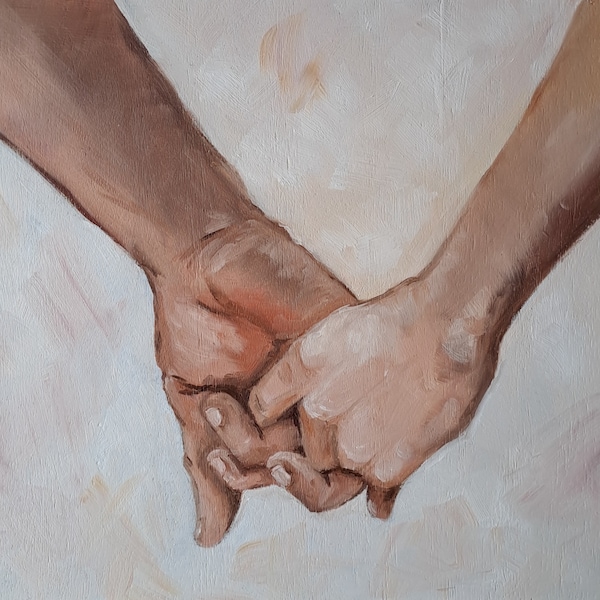 Pintura a óleo de casal romântico de mãos dadas por Rada Gor (25 x 30 cm)
