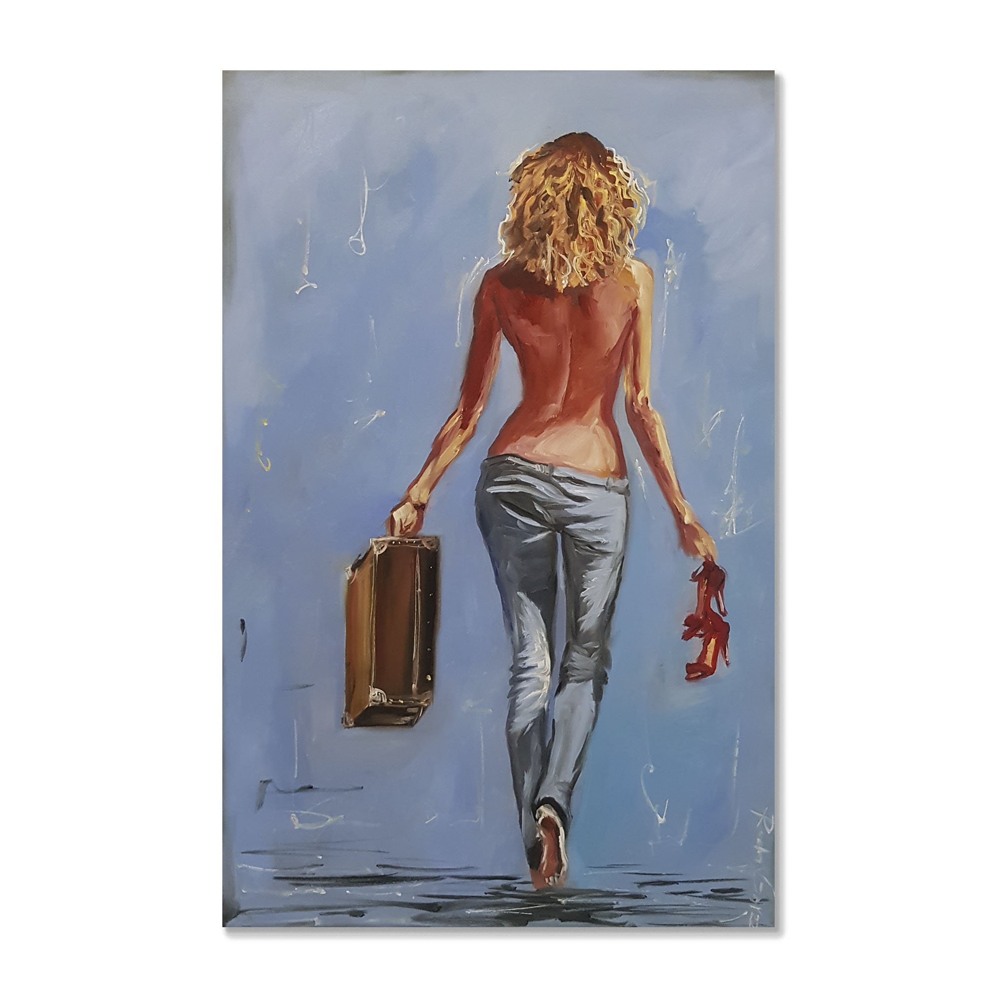 Chica con la espalda desnuda Chica bajo la lluvia con una maleta Chica sexy  Desnuda Pintura Zapatos rojos Pintura al óleo Pintura figurativa 19.5x13  por Rada Gor - Etsy México