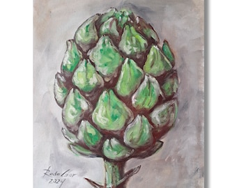 Artichoke art Original oil painting art Food wall decor Vegetable art farmhouse kitchen wall decor collectible food art gift by Rada Gor