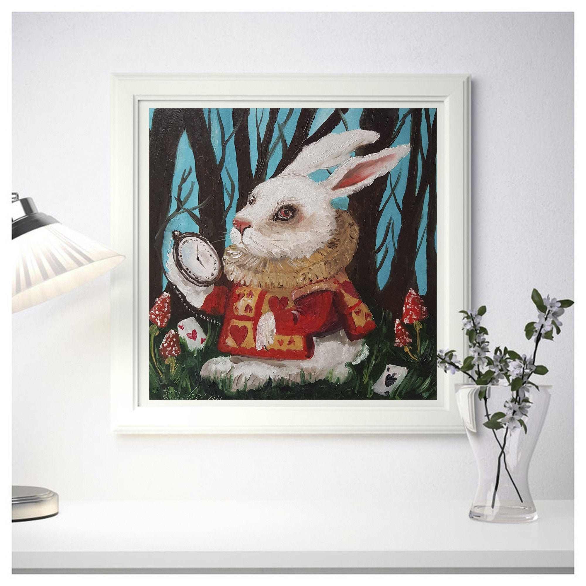Rabbit from alice march rabbit hatter wall art alice painting -   Portugal