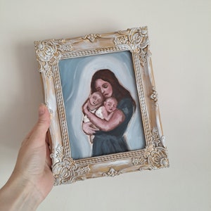 Mother Looking at Twin Babies Fine Art Original Painting Mother and Child Mom and Baby Art Mom and daughter art mom and son art
