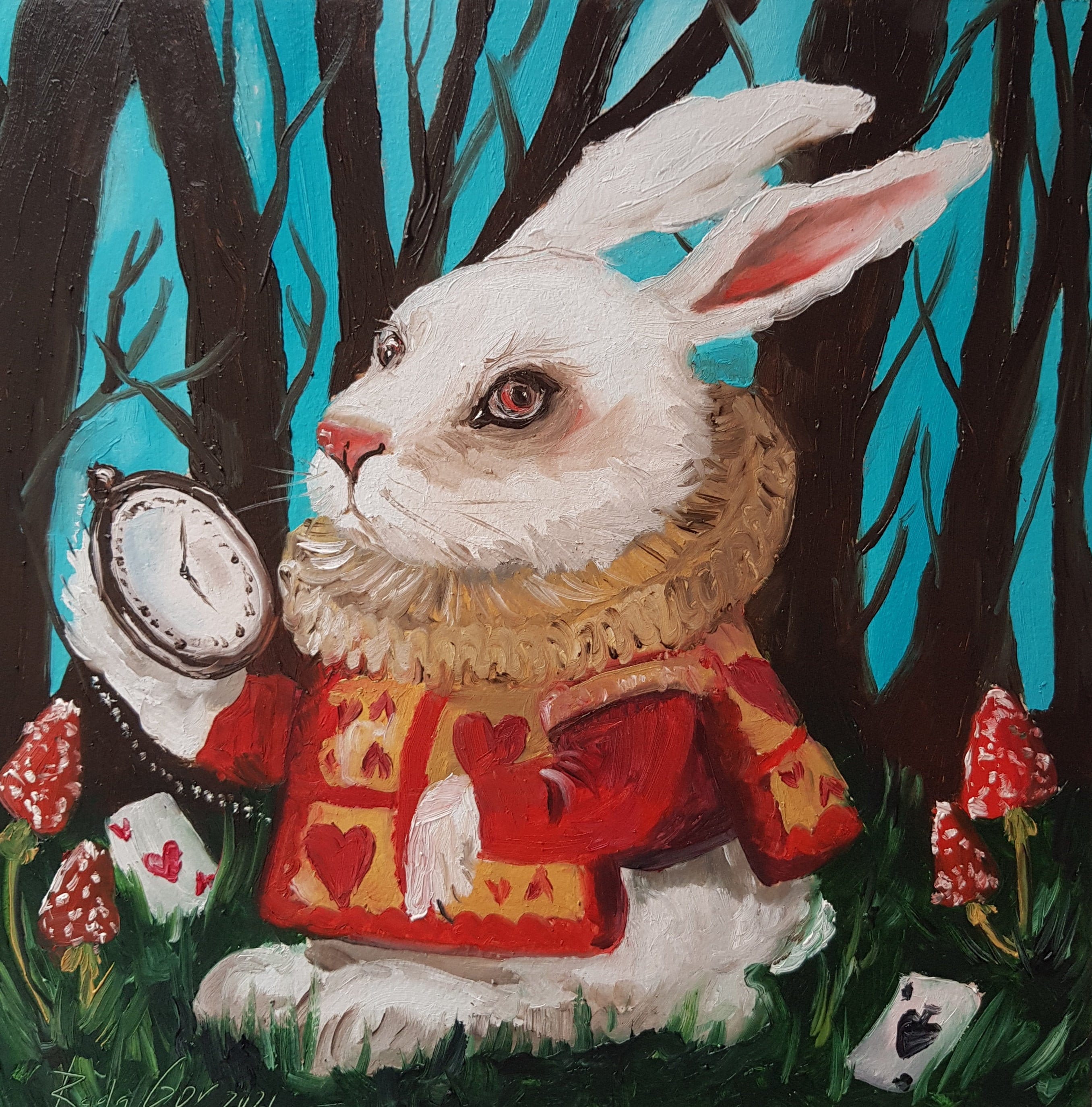 Rabbit from alice march rabbit hatter wall art alice painting -   Portugal