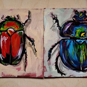 カブトムシの絵画 昆虫 オリジナルアート 動物 油絵 虫 壁アート