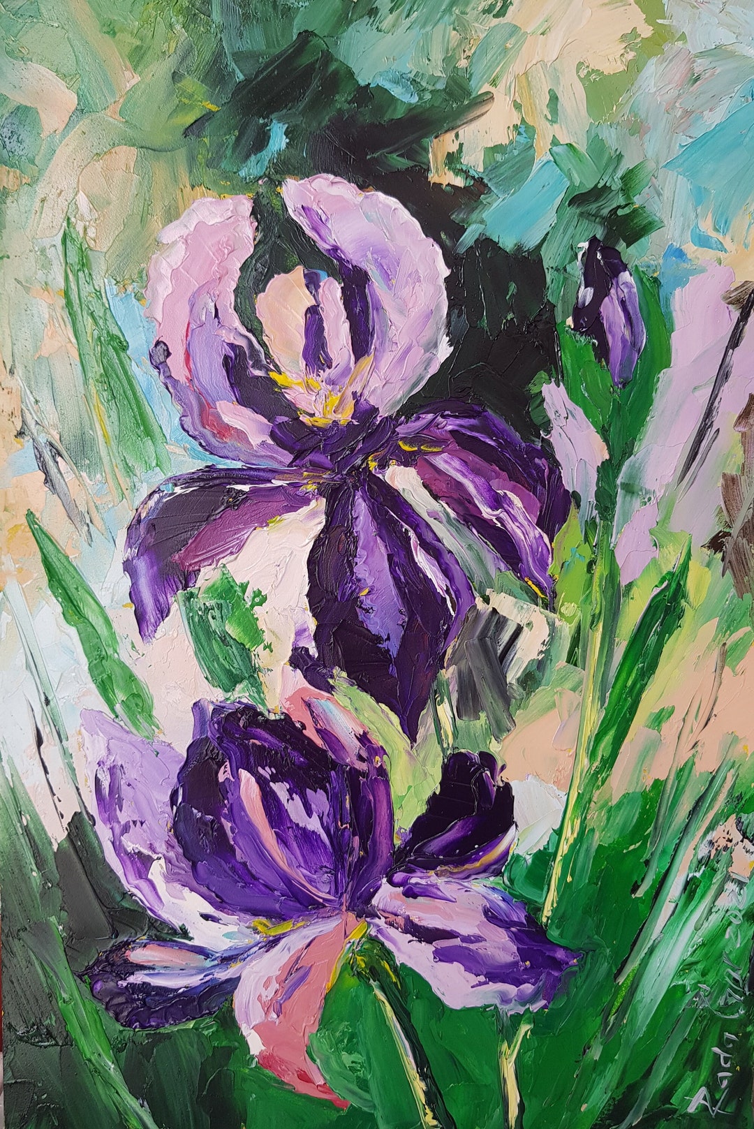 Iris Painting Original Art Purple Blue Floral Wall Art Small Painting ...