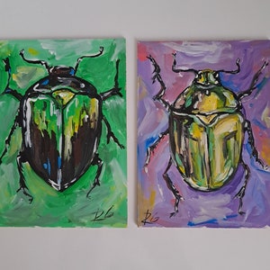 Käfer Malerei Käfer 2er Set Gemälde Original Art Animal Painting Bug Wall Art 5x6 inc von Rada Gor