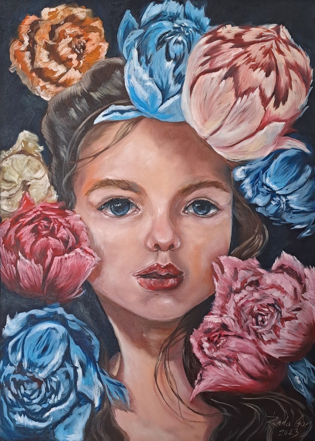 Girl With Flowers Oil Painting Beautiful Portrait Large Oil Painting