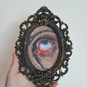 Eye Oil Painting Miniature Eye Framed Original Oil Painting Figurative Painting Eye Painting Oval oil painting in frame by Rada Gor