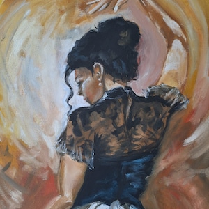Flamenco Dance Painting Original Art Spanish Dancer Woman Seville  Madrid Scene Sensual Dancer Spain Night Club Cabaret 19х14" by Rada Gor