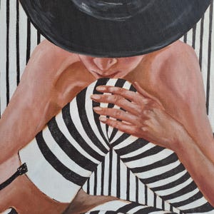 Girl in Hat Oil Painting: Contemporary Figurative Art by Rada Gor (14.5x14.5 in)