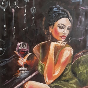 * antique picture ❀* 女の子とワンちゃんのいる 版画プリント Girl with a glass of wine Oil Painting Small Painting Figure