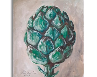 Artichoke art Original oil painting art Food wall decor Vegetable art farmhouse kitchen wall decor collectible food art gift by Rada Gor