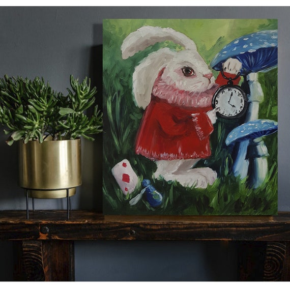 Rabbit from alice march rabbit hatter wall art alice painting -   Portugal