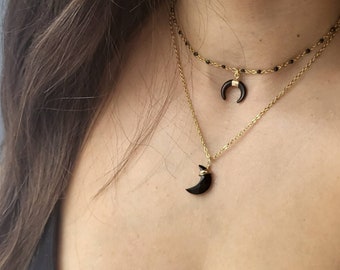 Collier lune onyx noire