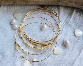 Weekly MARAVILLA Set of 7 mother-of-pearl and gold miyuki bangles, set of 7 bangle bracelets, gift idea, Christmas gift, party, birthday, bangles
