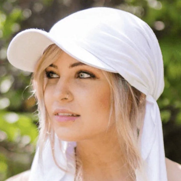 Cappellino con visiera parasole con sciarpa pre-legata Tichel Cappello sportivo Hijab moderno per la protezione per la casa La vacanza al mare Casual Durag