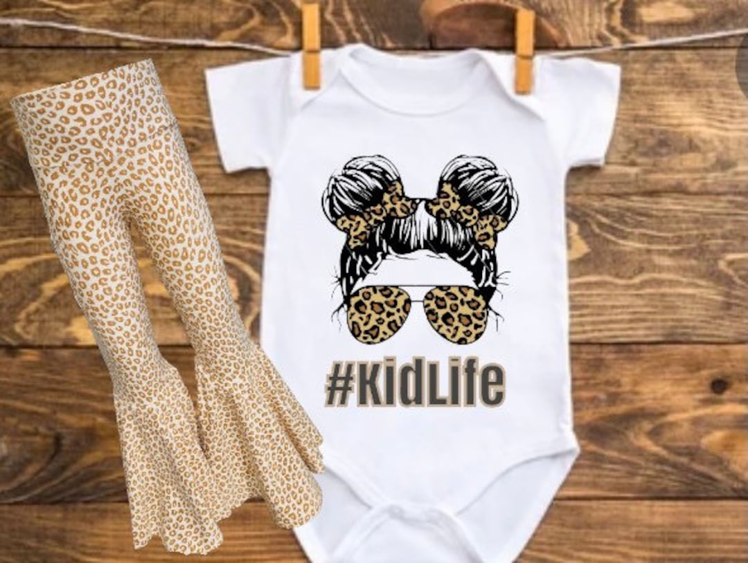 Toddler Girl Bow Print Bell Bottom Outfit - 2 Piece Ribbed Knit Top & Flare Pants Set