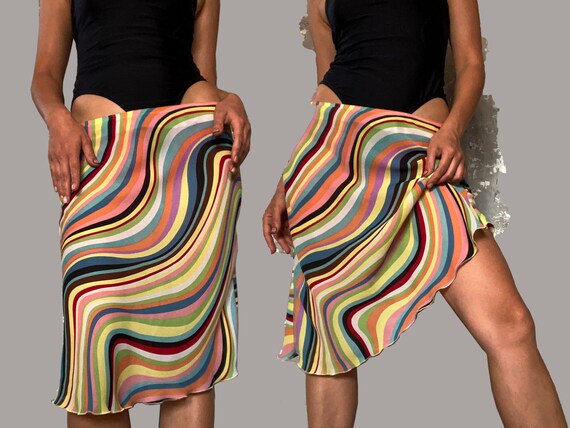 vintage skirt / slip skirt / rainbow skirt / 90s s