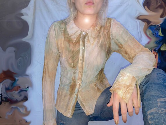 vintage y2k blouse / printed blouse / pleated blou