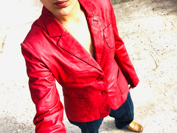 vintage leather jacket / red leather jacket / genu